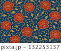 唐草と牡丹の和柄背景素材 132253137