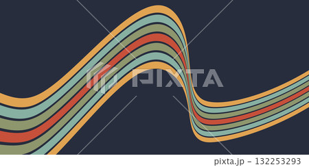 Retro rainbow line background. Groovy vintage 70s abstract graphic. Wavy flowing perspective stripe. Colored geometric vector backdrop. Minimal funky bg Retro rainbow line background. Groovy vintage 70s abstract graphic. Wavy flowing perspective stripe. Colored geometric vector backdrop. Minimal funky bg 132253293