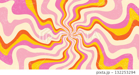 Retro swirl radial rays background. Spiral psychedelic summer bg with grunge texture for summer carnival and disco 70s poster. Sunburst trippy abstract vector backdrop. Retro swirl radial rays background. Spiral psychedelic summer bg with grunge texture for summer carnival and disco 70s poster. Sunburst trippy abstract vector backdrop. 132253294