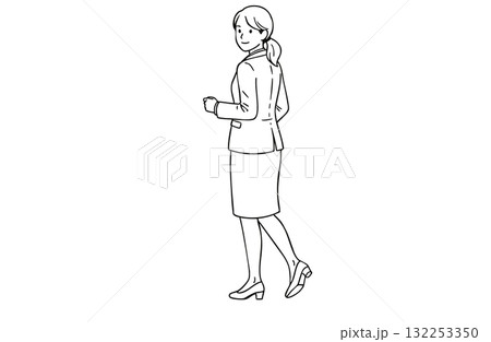 前向きに歩き出すビジネスウーマン(全身・モノクロ線画) 前向きに歩き出すビジネスウーマン(全身・モノクロ線画) 132253350