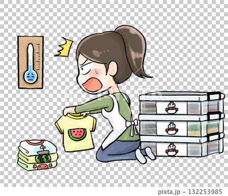 衣替えしたばかりで冷え込む或いは急に寒くなるイラスト 132253985