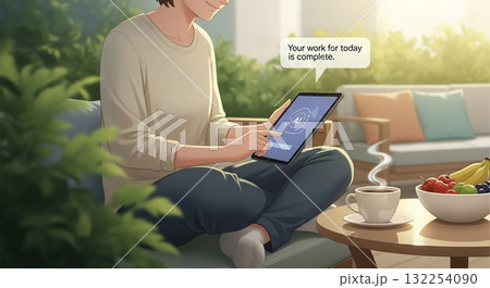 AIが告げる、今日の仕事完了の喜び 132254090