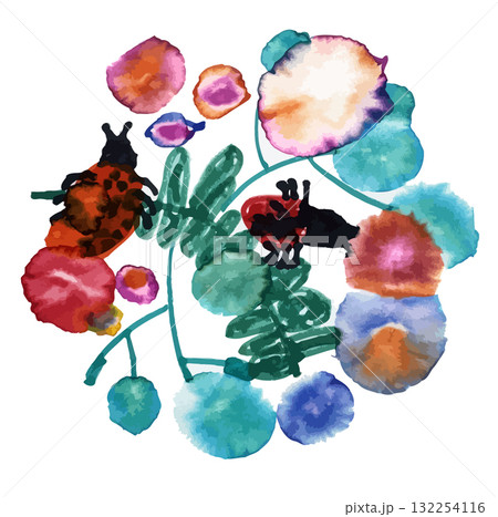 てんとう虫・子供の絵(手書きイラスト・幼稚園) 132254116