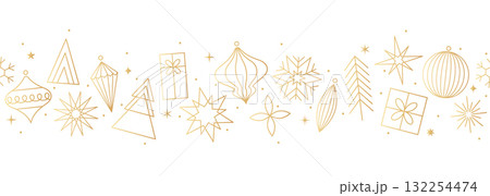 Gold holidays seamless pattern isolated, Christmas border 132254474