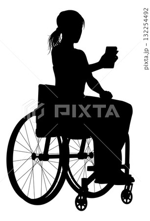 Silhouette a Woman in a Wheelchair Phone Silhouette a Woman in a Wheelchair Phone 132254492