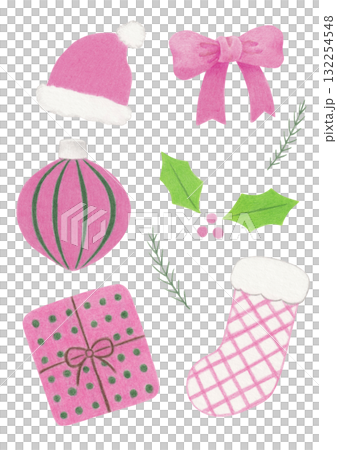 Colored pencil illustrations of Christmas elements. 132254548