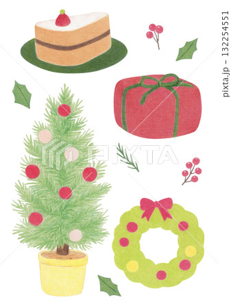 Colored pencil illustrations of Christmas elements. Colored pencil illustrations of Christmas elements. 132254551