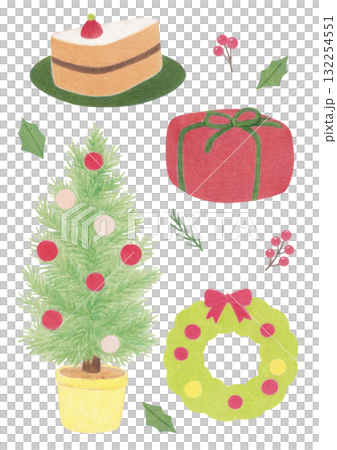 Colored pencil illustrations of Christmas elements. 132254551