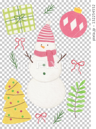 Colored pencil illustrations of Christmas elements. 132254552
