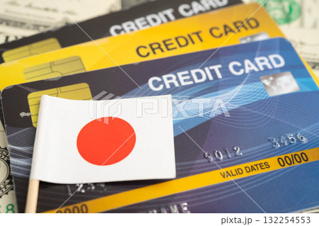 Japan flag on credit card, finance economy trading shopping online business. Japan flag on credit card, finance economy trading shopping online business. 132254553