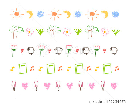 Doodle flower, nature and dog line hand drawn for element and illustration. Naive style 132254673