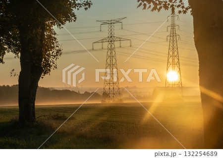 Electricity pylon and nature, real life photo Electricity pylon and nature, real life photo 132254689