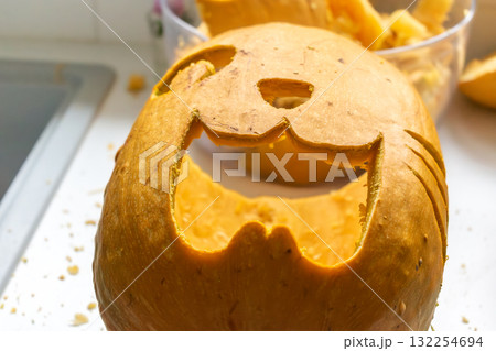 Pumpkin carving for halloween with tools 132254694