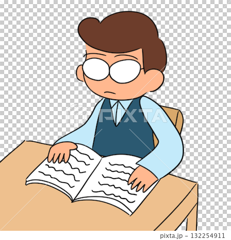 Illustration of a man reading a book at a desk Illustration of a man reading a book at a desk 132254911