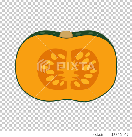 半分にカットしたかぼちゃのシンプルなイラスト 132255147
