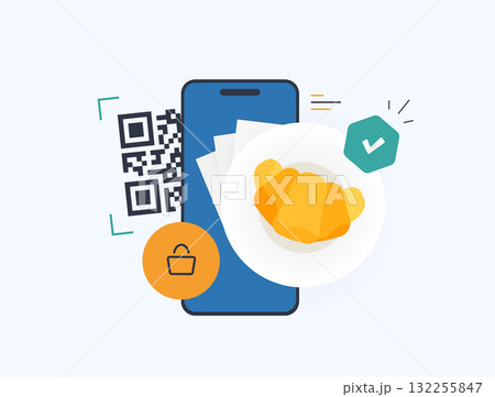QR code mobile ordering transforms restaurant dining with effortless smartphone qr scans for digital menus, secure payments, and instant food delivery in contactless environments. Vector illustration 132255847