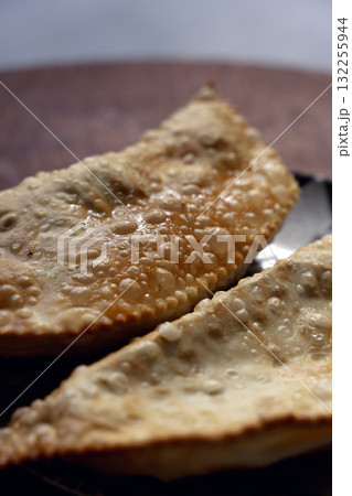Crispy Chebureki. Traditional Fried Pastry on Plate Crispy Chebureki. Traditional Fried Pastry on Plate 132255944