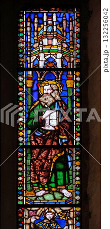 Saint Matthew, stained glass window in the Basilica di Santa Croce (Basilica of the Holy Cross) - famous Franciscan church in Florence, Italy Saint Matthew, stained glass window in the Basilica di Santa Croce (Basilica of the Holy Cross) - famous Franciscan church in Florence, Italy 132256042
