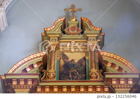 Archangel Michael, altarpiece in the Basilica of the Sacred Heart of Jesus in Zagreb, Croatia Archangel Michael, altarpiece in the Basilica of the Sacred Heart of Jesus in Zagreb, Croatia 132256046