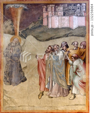 Life of St. Gregory the Great, Gregory finding by the people for election as pontiff, fresco by Dalmasio Iacopo of Scannabecchi, Santa Maria Novella Principal Dominican church in Florence, Italy 132256064