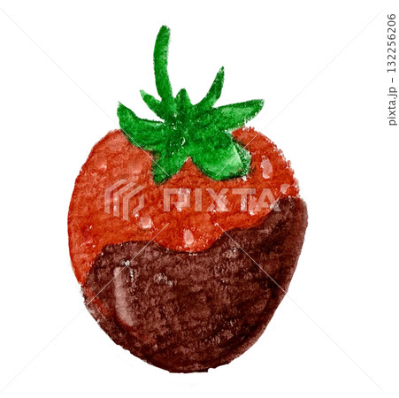 水彩色鉛筆で描いたいちごのチョコレートがけ 水彩色鉛筆で描いたいちごのチョコレートがけ 132256206