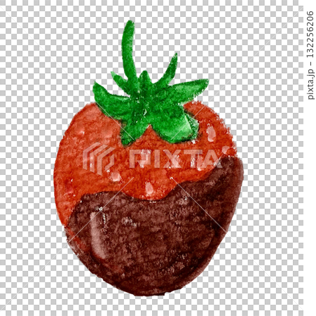 水彩色鉛筆で描いたいちごのチョコレートがけ 水彩色鉛筆で描いたいちごのチョコレートがけ 132256206