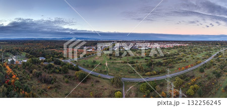 Morfelden Walldorf aerial panorama with Frankfurt skyline 132256245
