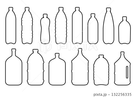Set of plastic water bottles container line silhouettes Set of plastic water bottles container line silhouettes 132256335