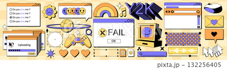 Y2K sticker set with retro PC interface elements. Y2K sticker set with retro PC interface elements. 132256405