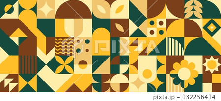 Bauhaus geometric composition with plant motifs Bauhaus geometric composition with plant motifs 132256414