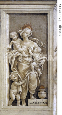 Caritas, detail of Filippino Lippi's frescoes in the Strozzi Chapel of the Santa Maria Novella Principal Dominican church in Florence, Italy 132256445