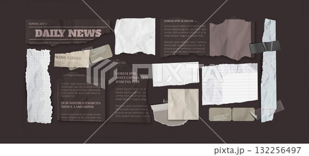 Vintage scrapbook set with torn notebook sheets Vintage scrapbook set with torn notebook sheets 132256497