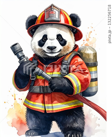 パンダの消防士__水彩風職業パンダ 132256718