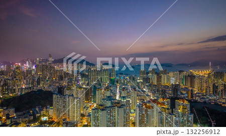 Oct 10 2025 Nighttime Cityscape of Kowloon West in Hong Kong 132256912