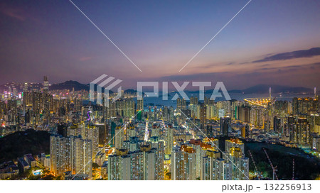 Oct 10 2025 Nighttime Cityscape of Kowloon West in Hong Kong 132256913