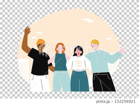 肩を組む留学生の男女 132256921