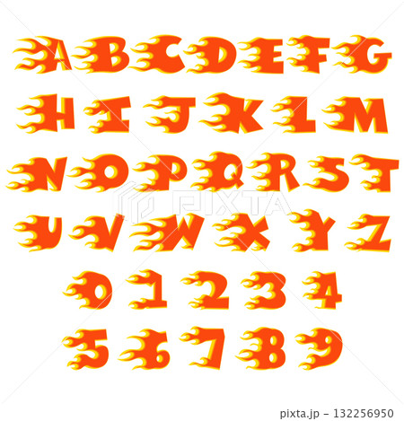 Burning flame racing style alphabet and number clipart Burning flame racing style alphabet and number clipart 132256950