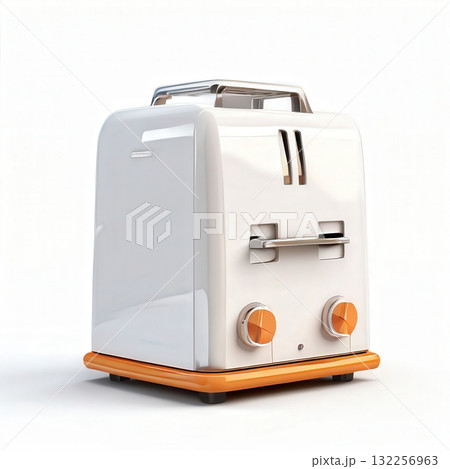 an AI Image Generator, Retro-Style Toaster with Unique Design and Vibrant Orange Accents 132256963