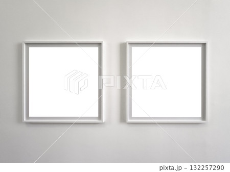 Frame pair. Stylish minimalist border design with double picture art mock up, empty mounted poster Frame pair. Stylish minimalist border design with double picture art mock up, empty mounted poster 132257290