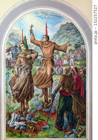 Frescoes that depict the persecution of religion in socialist Albania, Franciscan church in Shkoder, Albania 132257527
