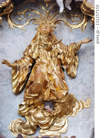 Statue of Saint in Amorbach Benedictine monastery church in the district of Miltenberg in Lower Franconia in Bavaria, Germany 132257550