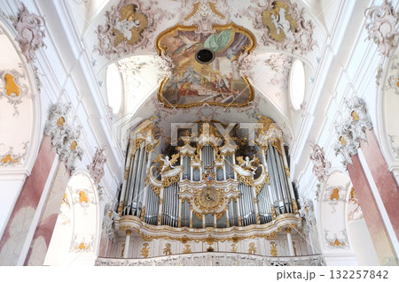 Organ in Amorbach Benedictine monastery church in the district of Miltenberg in Lower Franconia in Bavaria, Germany 132257842