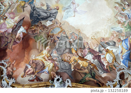 Last Judgment and Glorification of the Benedictine Order, detail of fresco by Matthaus Gunther in Benedictine monastery church in Amorbach, Germany Last Judgment and Glorification of the Benedictine Order, detail of fresco by Matthaus Gunther in Benedictine monastery church in Amorbach, Germany 132258189