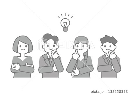 ビジネスマンチームがひらめくイラスト（モノクロ） 132258358