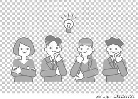 ビジネスマンチームがひらめくイラスト（モノクロ） 132258358