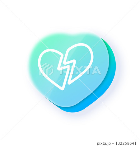Glassmorphism icon with a blue-green gradient and blur, broken heart. Glassmorphism icon with a blue-green gradient and blur, broken heart. 132258641