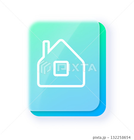 House symbol button glassmorphism effect vector icon, transparent blur glass blue gradient plate, UI homepage interface 132258654