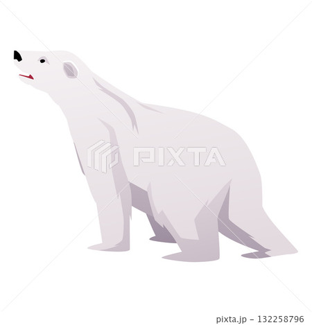Cartoon polar bear standing with head up, a polar predator. 132258796