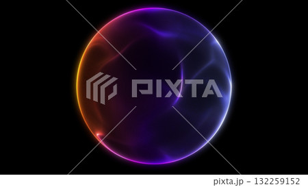 Minimal blue glowing sphere with soft digital reflections and smooth luminous motion on dark background. Abstract design. 132259152