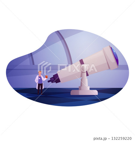 A research observatory, a huge telescope with a man in a white coat. A research observatory, a huge telescope with a man in a white coat. 132259220